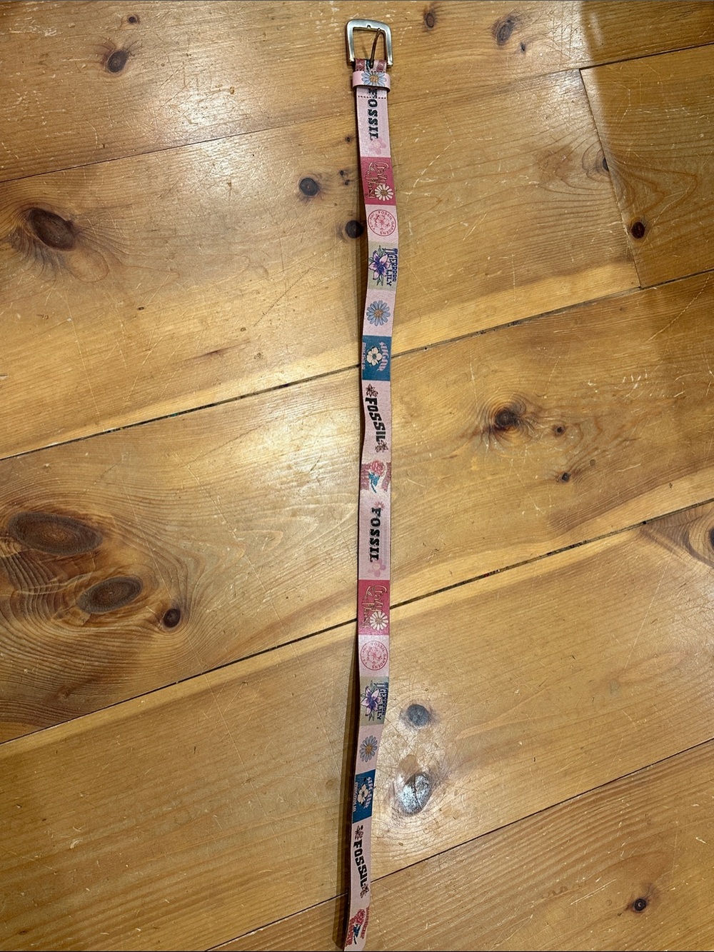 Vintage Fossil Y2K Pink and Blue Floral Graphic Patchwork Belt